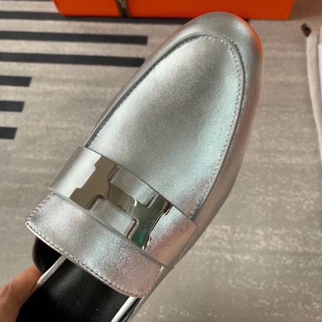 Replica Hermes Trocadero Mules In Silver Nappa Leather 106