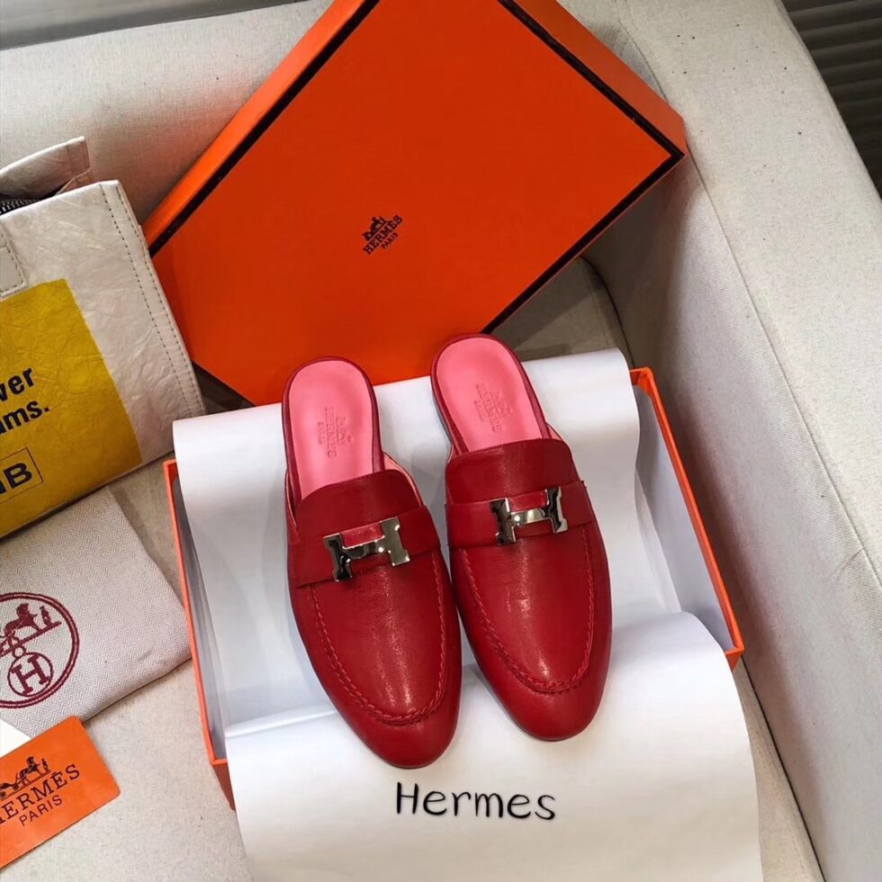 Replica Hermes Trocadero Mules In Red Goatskin 109