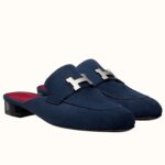 Replica Hermes Trocadero Mules In Blue Suede