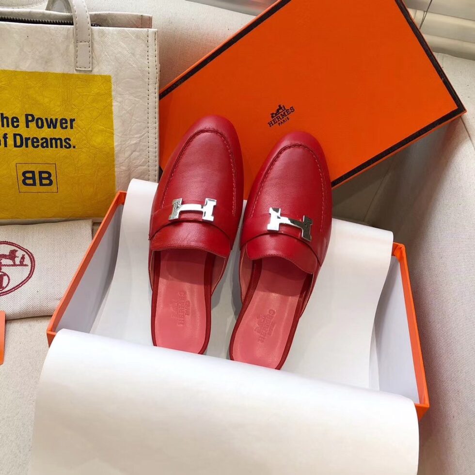 Replica Hermes Trocadero Mules In Red Goatskin 110