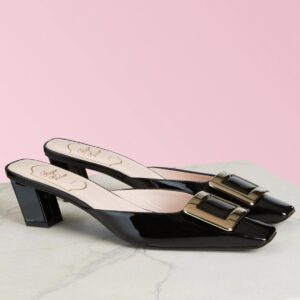 Replica Roger Vivier Belle Vivier Metal Buckle Mules in Black Patent Leather 102