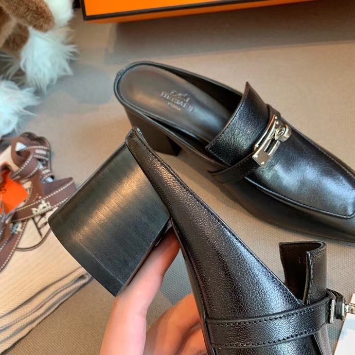 Replica Hermes Blossom Mules 60mm In Black Goatskin 111