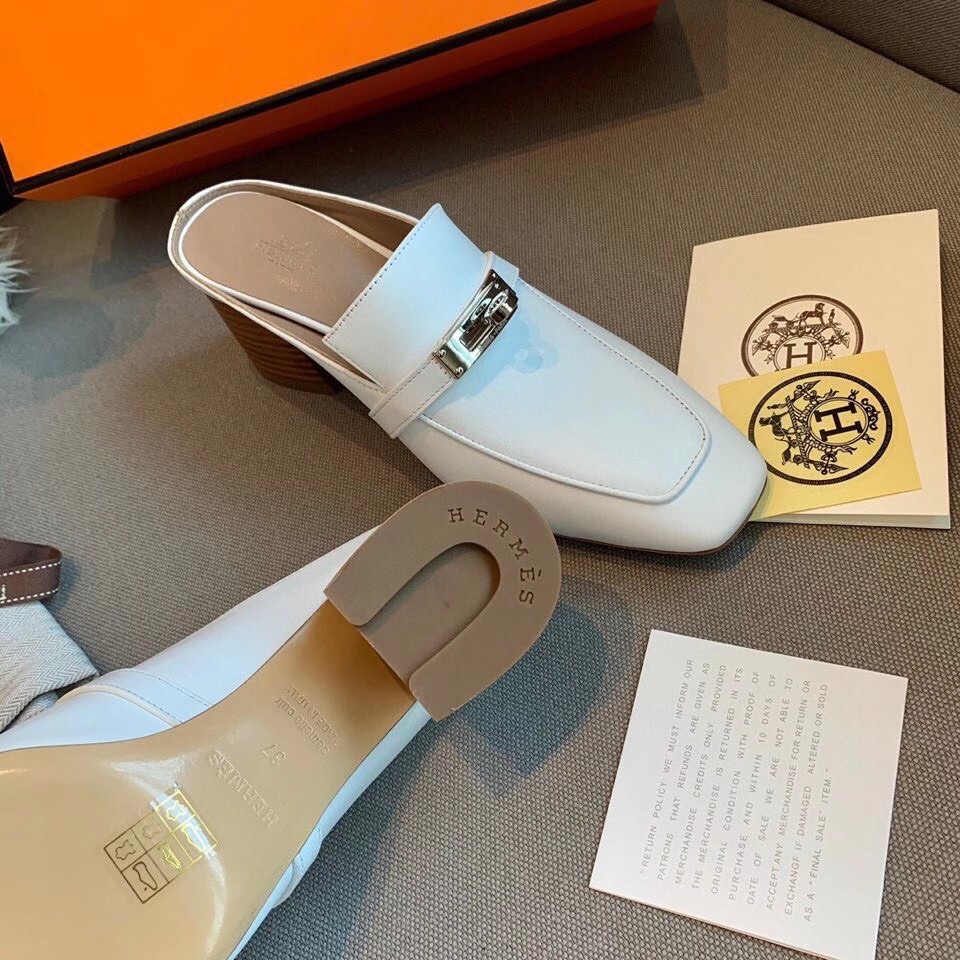 Replica Hermes Blossom Mules 60mm In White Goatskin 108