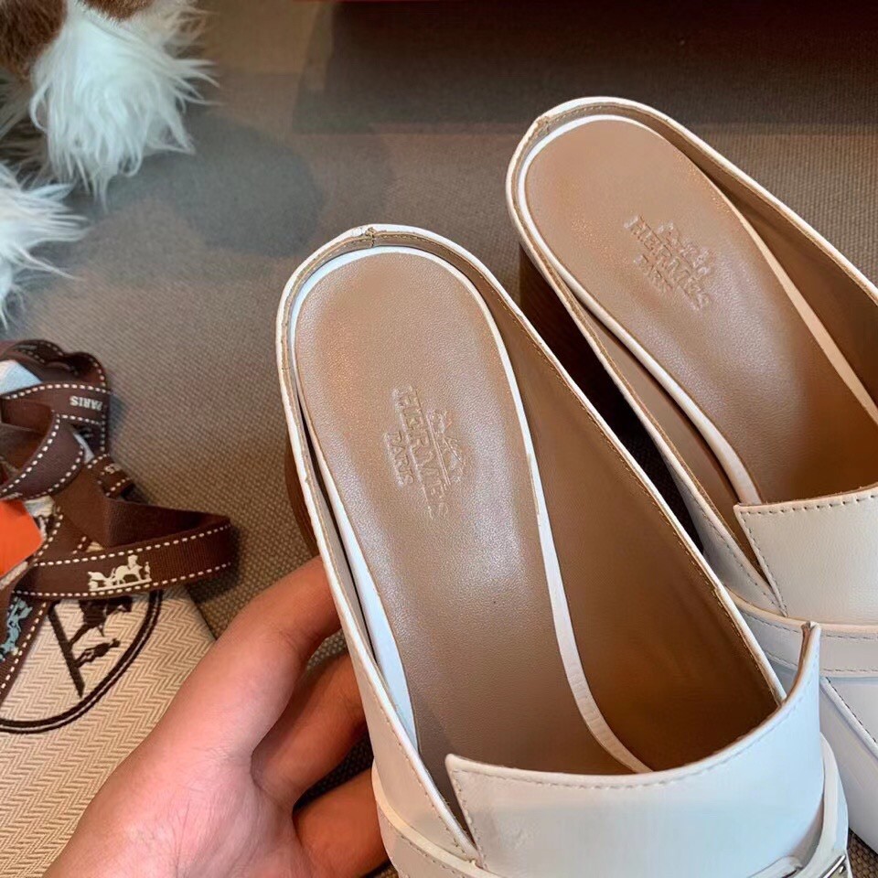 Replica Hermes Blossom Mules 60mm In White Goatskin 110