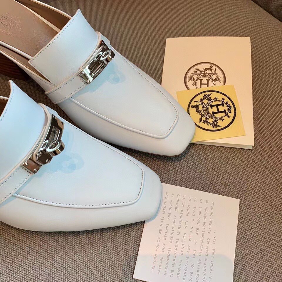 Replica Hermes Blossom Mules 60mm In White Goatskin 111