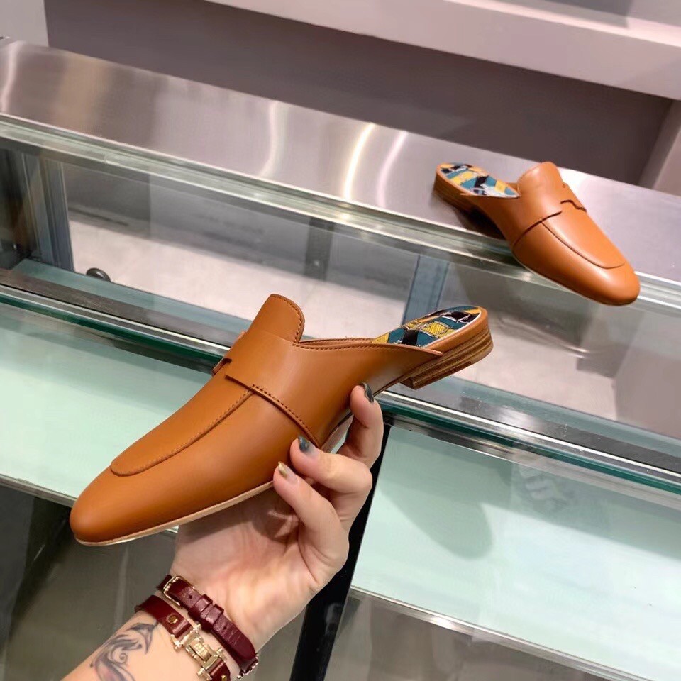 Replica Hermes Catena Mules In Brown Calfskin 107