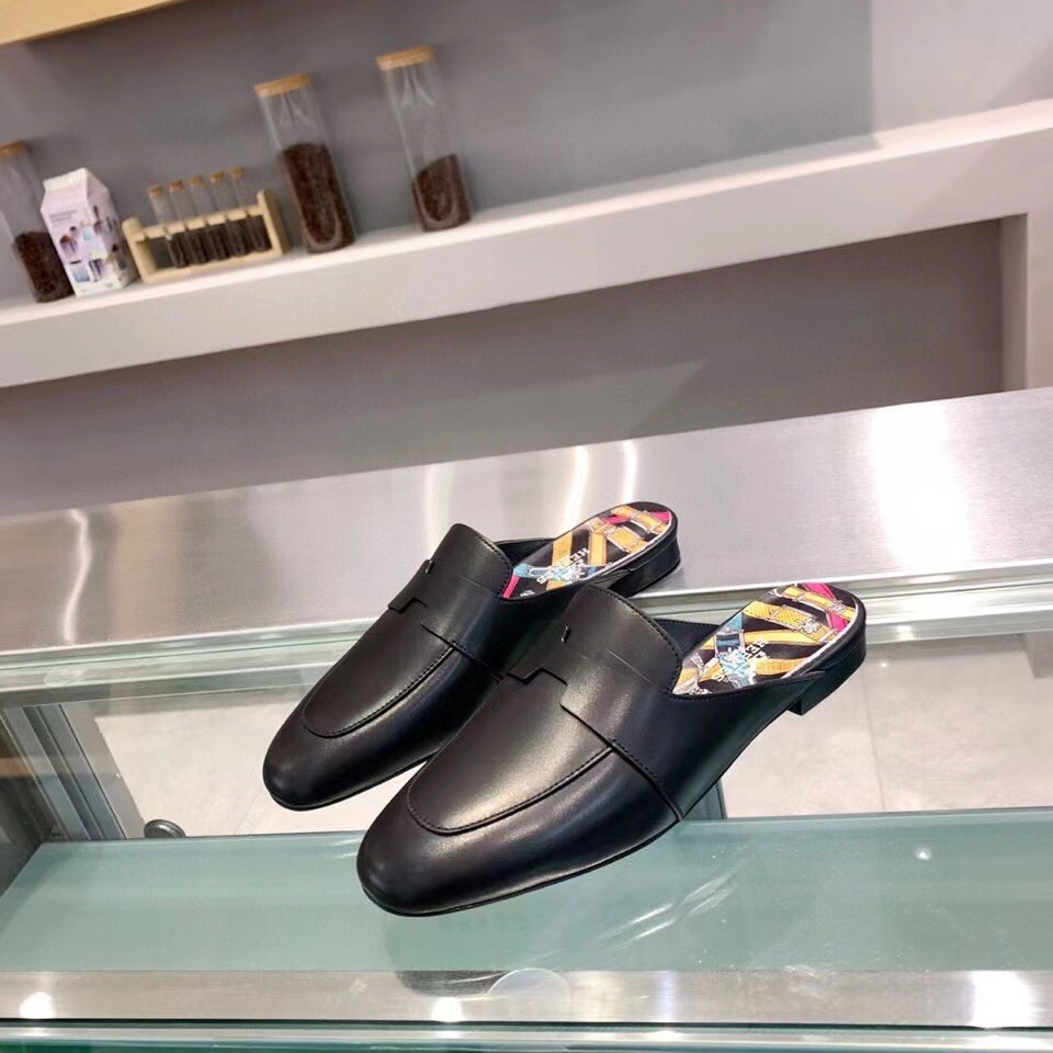 Replica Hermes Catena Mules In Black Calfskin 106