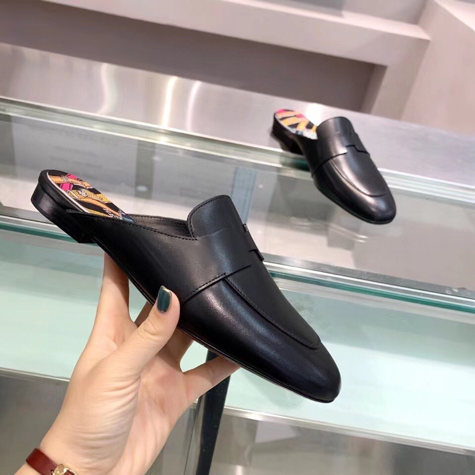 Replica Hermes Catena Mules In Black Calfskin 108