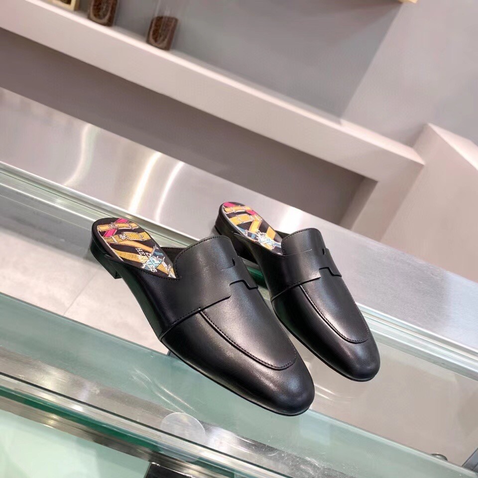 Replica Hermes Catena Mules In Black Calfskin 109