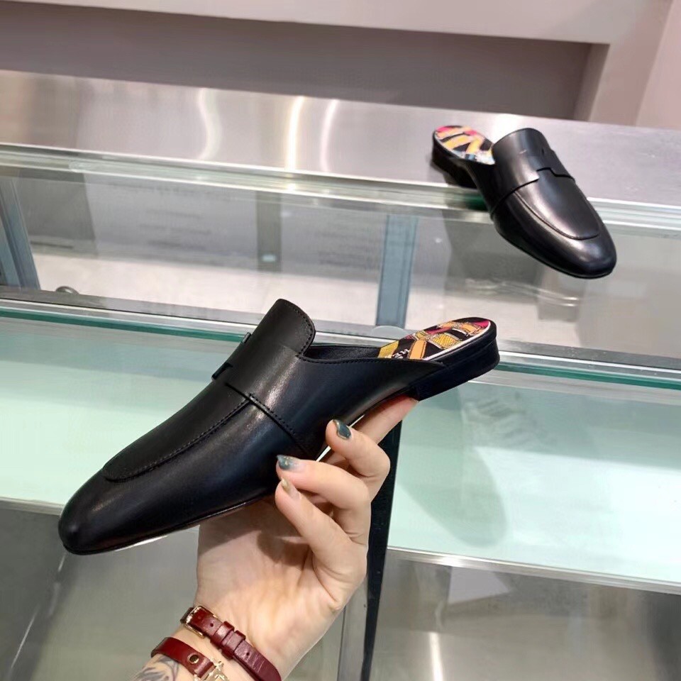 Replica Hermes Catena Mules In Black Calfskin 111