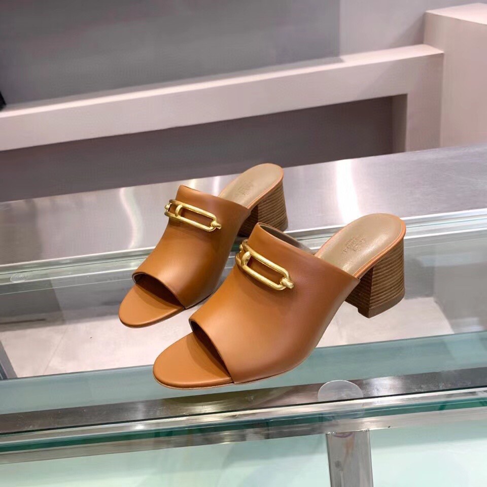 Replica Hermes Camilla Mules 60MM In Brown Calfskin 105