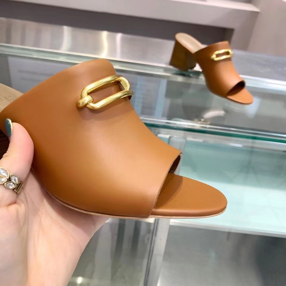 Replica Hermes Camilla Mules 60MM In Brown Calfskin 108