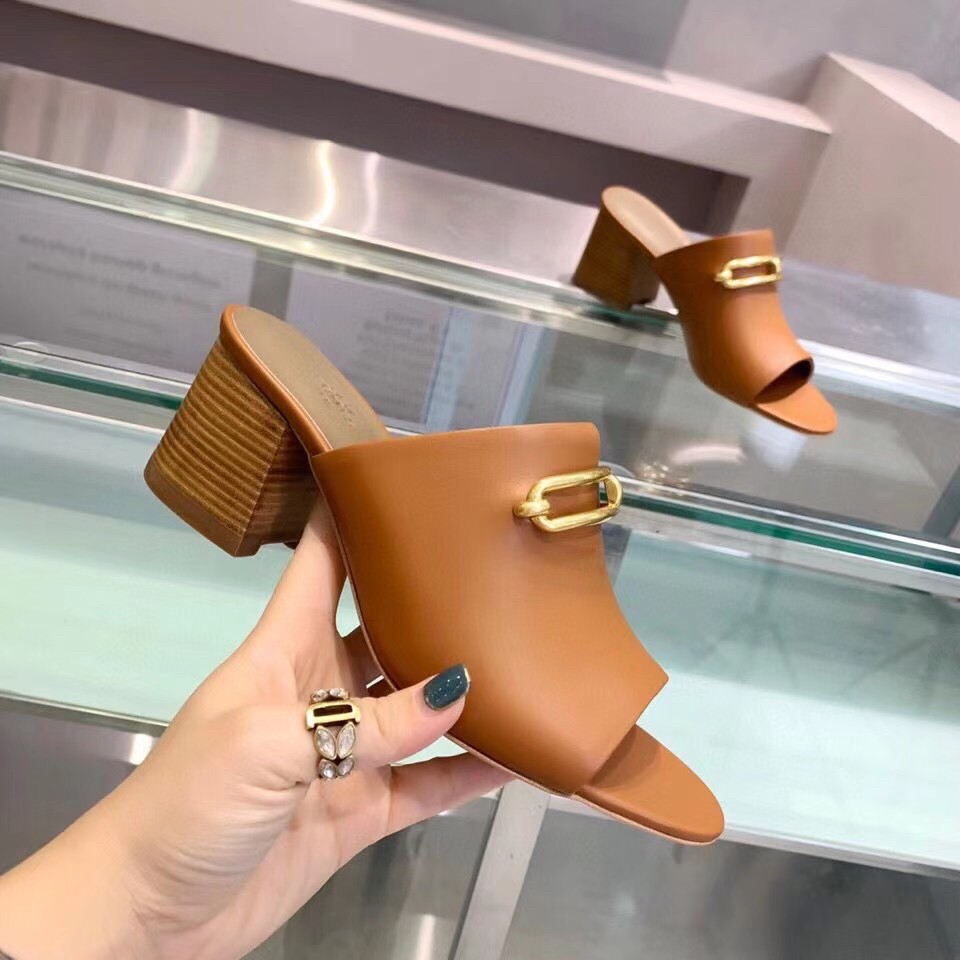 Replica Hermes Camilla Mules 60MM In Brown Calfskin 110