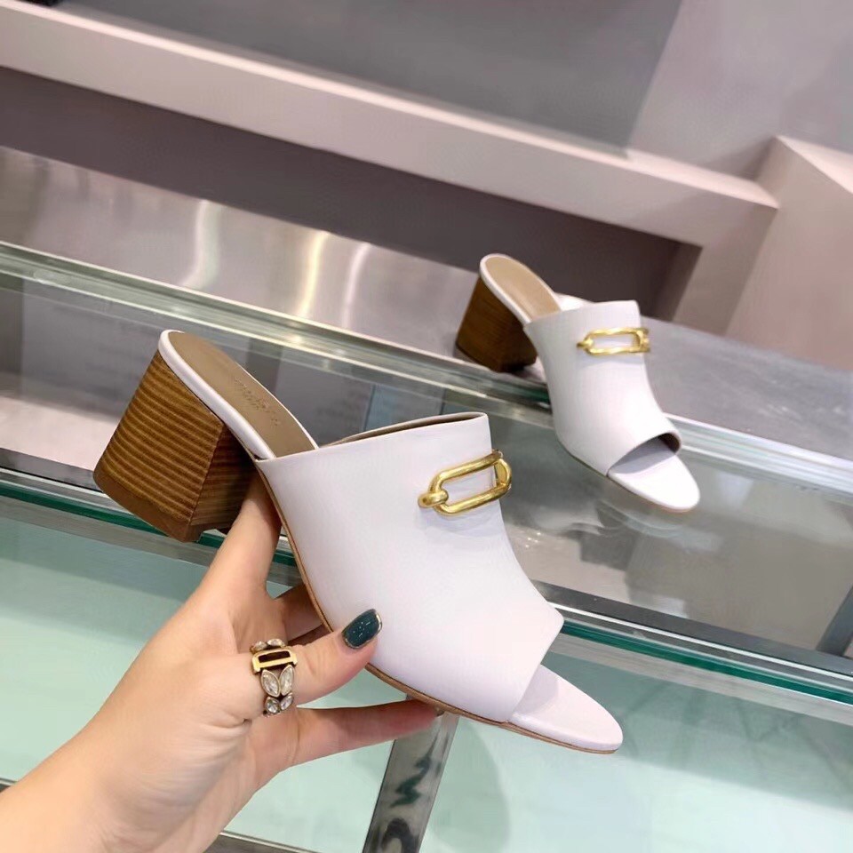 Replica Hermes Camilla Mules 60MM In White Calfskin 106