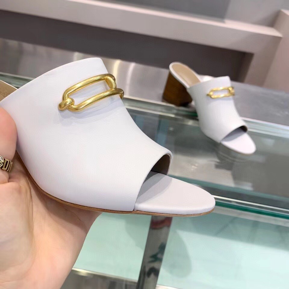 Replica Hermes Camilla Mules 60MM In White Calfskin 107