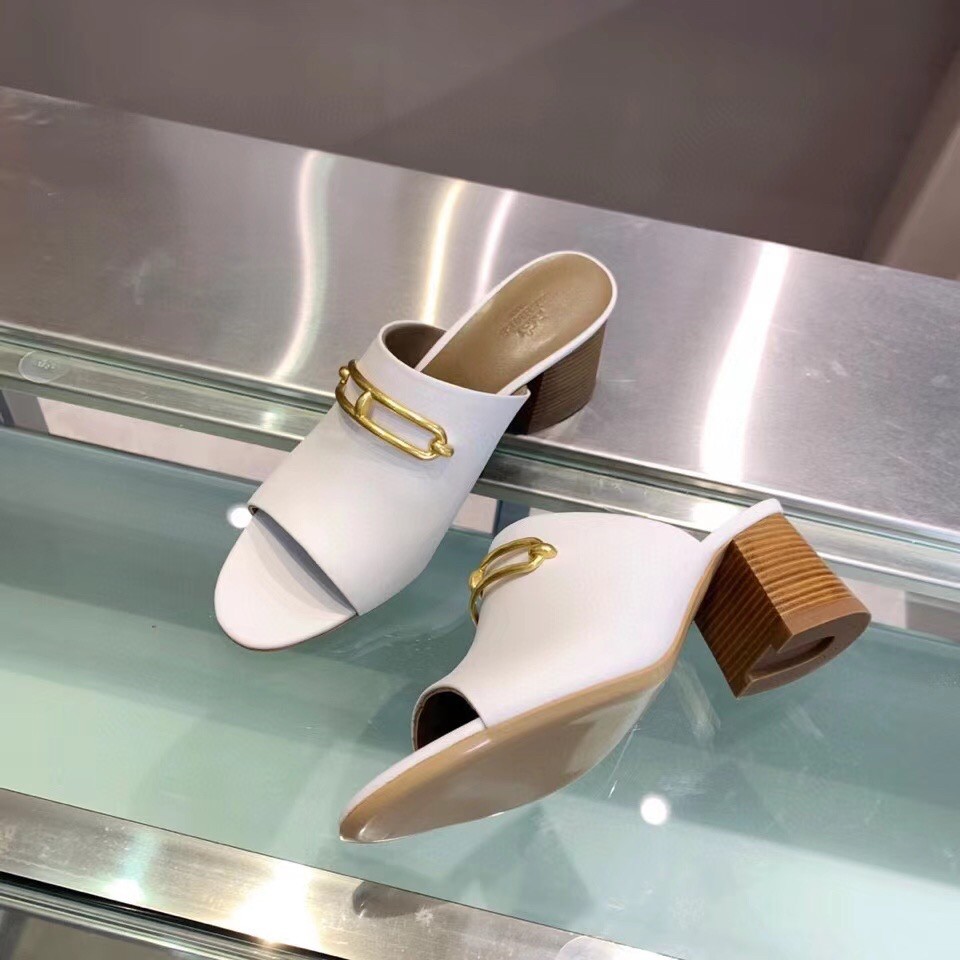 Replica Hermes Camilla Mules 60MM In White Calfskin 108