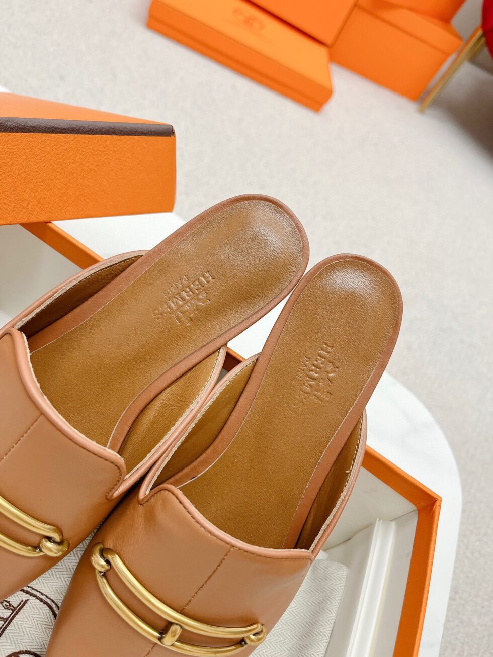 Replica Hermes Esmee Mules in Brown Calfskin 105