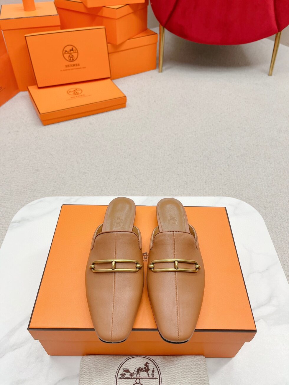 Replica Hermes Esmee Mules in Brown Calfskin 106