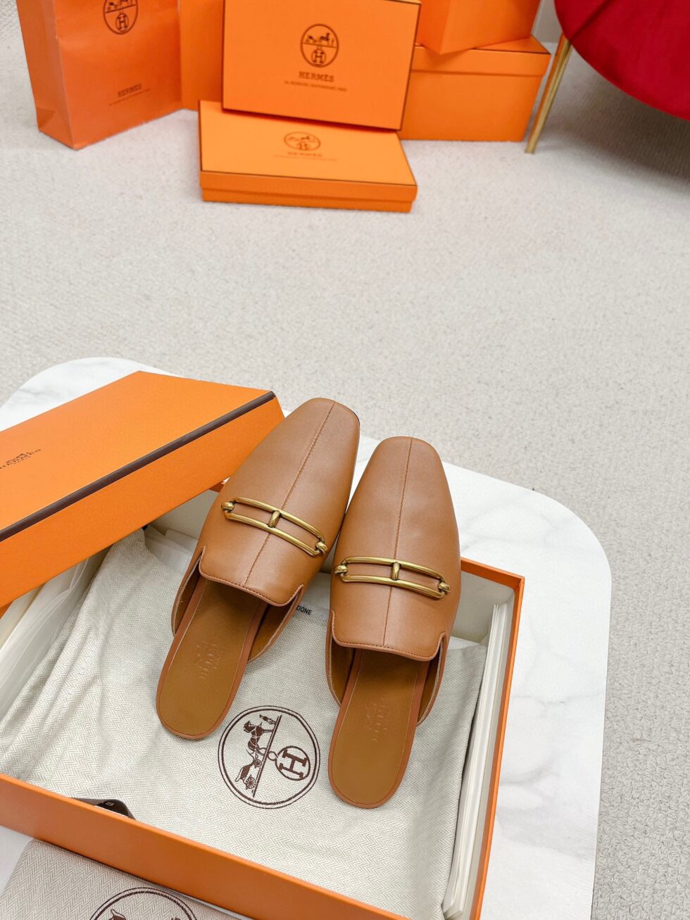 Replica Hermes Esmee Mules in Brown Calfskin 110