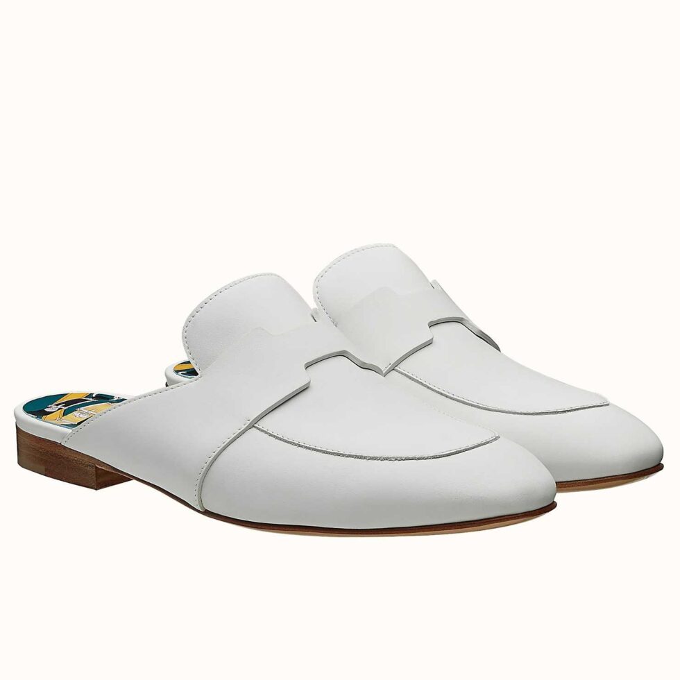 Replica Hermes Catena Mules In White Calfskin 104