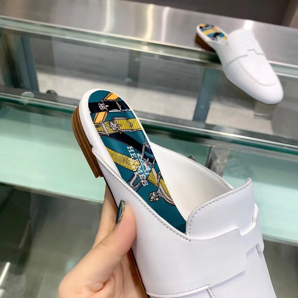 Replica Hermes Catena Mules In White Calfskin 111