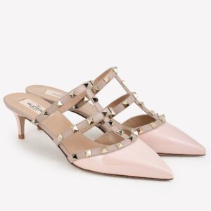 Replica Valentino Rockstud Mules 50mm In Nude Patent Calfskin