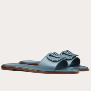 Replica Valentino VLogo Signature Flat Slides In Blue Calfskin