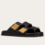 Replica Valentino One Stud Slide Sandals In Black Calfskin