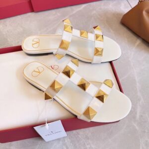 Replica Valentino Roman Stud Flat Slides In White Calfskin 2