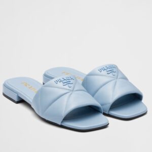 Replica Prada Women’s Slides Sandals In Light Blue Nappa Leather