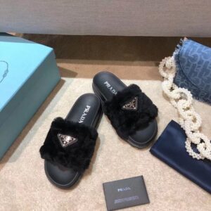 Replica Prada Women’s Slides In Black Shearling 2