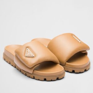 Replica Prada Slides In Brown Soft Padded Nappa Leather