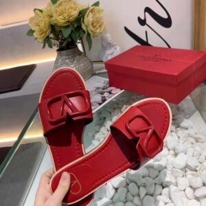 Replica Valentino VLogo Signature Flat Slides In Red Calfskin 2