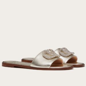 Replica Valentino VLogo Glow Slides In Metallic Nappa Leather