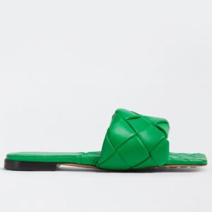 Replica Bottega Veneta Lido Slides In Green Intreccio Lambskin