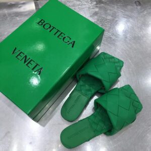 Replica Bottega Veneta Lido Slides In Green Intreccio Lambskin 2