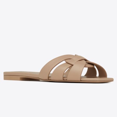 Replica Saint Laurent Tribute Slides In Beige Calfskin 102