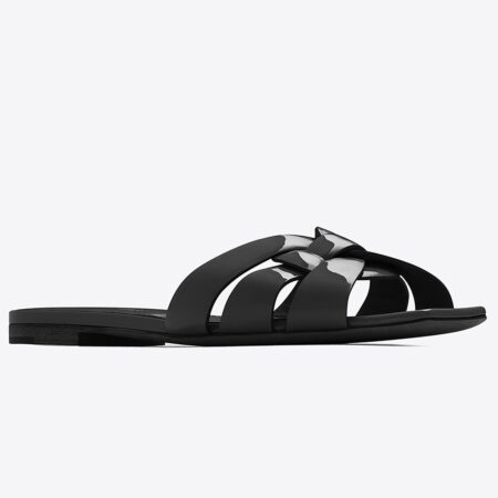 Replica Saint Laurent Tribute Slides In Black Patent Leather