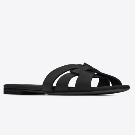 Replica Saint Laurent Tribute Slides In Black Calfskin