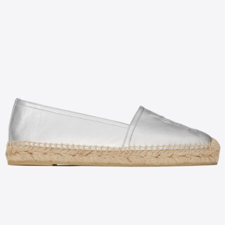 Replica Saint Laurent Monogram Espadrilles In Silver Lambskin