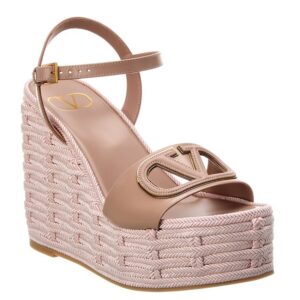 Replica Valentino VLogo Cut-out Espadrille Wedge Sandals in Beige Leather