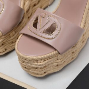 Replica Valentino VLogo Cut-out Espadrille Wedge Sandals in Beige Leather 2