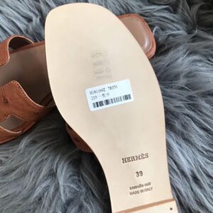 Replica Hermes Oran Slide Sandals In Brown Ostrich Leather 2