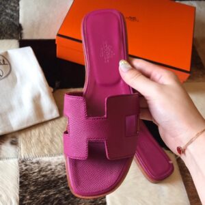 Replica Hermes Oran Slide Sandals In Anemone Epsom Calfskin