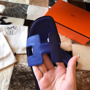 Replica Hermes Oran Slide Sandals In Blue Electric Epsom Calfskin 2