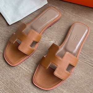 Replica Hermes Oran Slide Sandals In Gold Epsom Calfskin