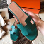 Replica Hermes Oran Slide Sandals In Malachite Epsom Calfskin