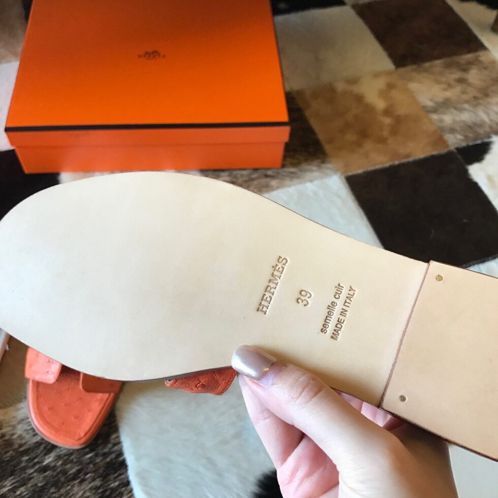 Replica Hermes Oran Slide Sandals In Orange Ostrich Leather 108