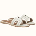 Replica Hermes Oran Slide Sandals In White Leather With Stitched