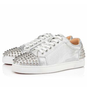 Replica Christian Louboutin Men’s Seavaste 2 Orlato Sneakers In Silver Calfskin